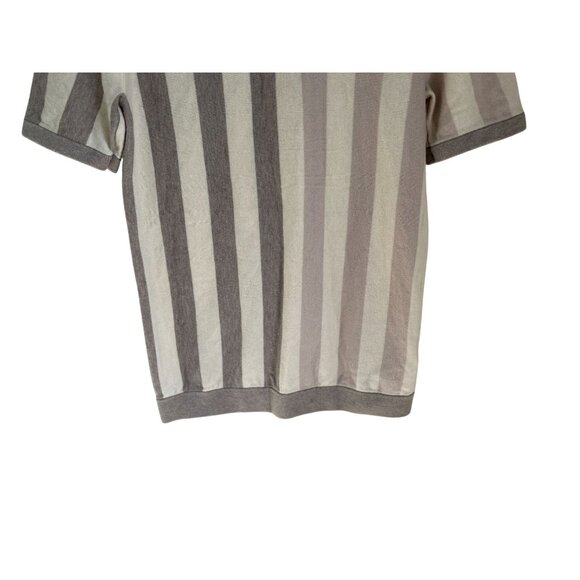 Reiss Striped Wool Cotton Polo Shirt With Half-Zip & Collar In Beige & Gray Size - Picture 4 of 8